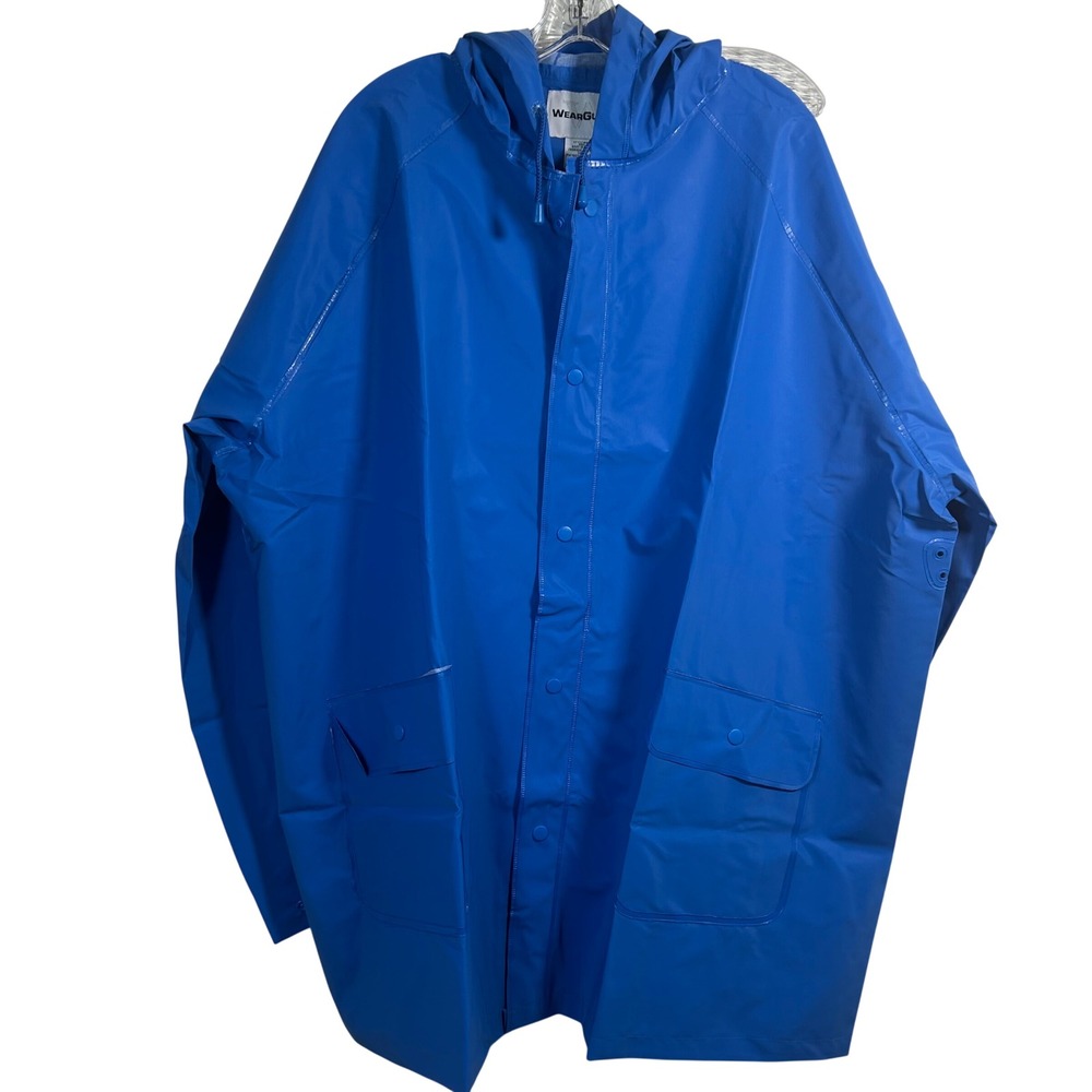WearGuard Blue Rain Jacket Hooded Waterproof PVC Workwear Coat 802 Mens 2XL